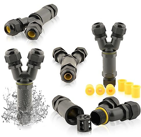 5 pezzi. Connettori per cavi impermeabili 24A 450V CA a 4 poli M25 Sezioni dei cavi: 4-14 mm | Tre aperture | IP68 | Y pezzi 4m profondità d'acqua testati VDE & CE