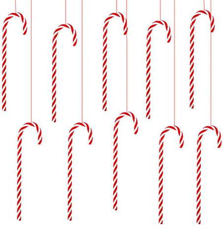 BEIJIALY 12 Stück 15 cm Kunststoff-Zuckerstangen-Dekorationen, Gedrehte Krückenstangen, Weihnachtsbaum-Anhänger, Weihnachts-Zuckerstangen, Weihnachtsbaum-Hängeornamente, Dekoration(Rot)
