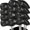 GolfschläGer-HüLlen-Schutz 12 stücke pu-Leder golfclub Abdeckung Set wasserdichte tragbare Eisen kopfabdeckungen schwarz rot blau Putter zubehör (Size : Black)