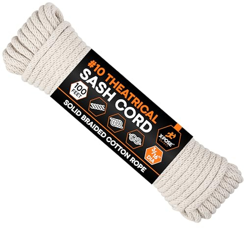 Xpose Safety #6 Sash Cord – 3/16 Inch x 100 Ft – White Cotton Rope with Nylon Core – Low Stretch Utility Cord for Window Sash, Tie Down, Clothesline, Camping, Rigging, DIY, Crafts, Home Improvement