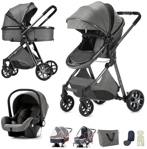 BEBBY passeggino trio, combinazione passeggino 3 in 1 passeggino cittadino con passeggino passeggino portatile con neonato passeggino pieghevole di lusso con passeggino ad alta vista