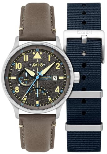 AVI-8 Hawker Hurricane Mckellar Herrenuhr mit Lederarmband, 44 mm, AV-4101, aschgrau, Armband