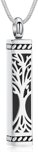 VCCWYQK Baum des Lebens Urne Halsketten für Asche Kremation Schmuck Würfel Asche Keepsake Halskette Bar Urne Anhänger für Frauen Männer