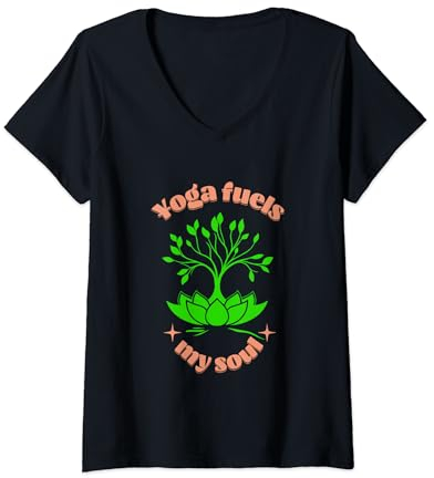 Damen Yoga treibt meine Seele an T-Shirt mit V-Ausschnitt