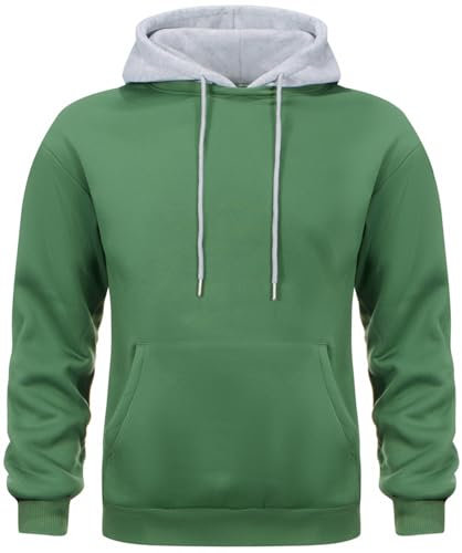 comefohome Hoodie Herren Pullover Langarm Sweatjacke Kapuzenpullover Farbblock Sweatshirt Hoody Kapuzenjacke mit Tasche Grün XL