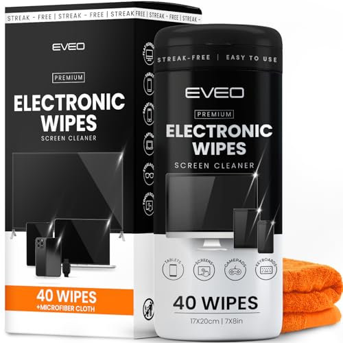 EVEO Electronic Screen Cleaner [40 Wipes] Streak-Free Computer & TV Screen Cleaner - Microfiber Cloth + 40 Wipes