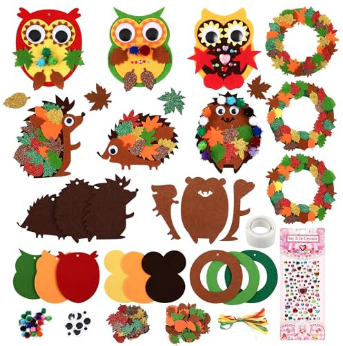 Nuangoo Filz Bastelset für Deko,Owl Bastelset 9 Stück,Herbst Basteln für Kinder,Geeignet für Thanksgiving, Weihnachten, Kindertagsgeschenke