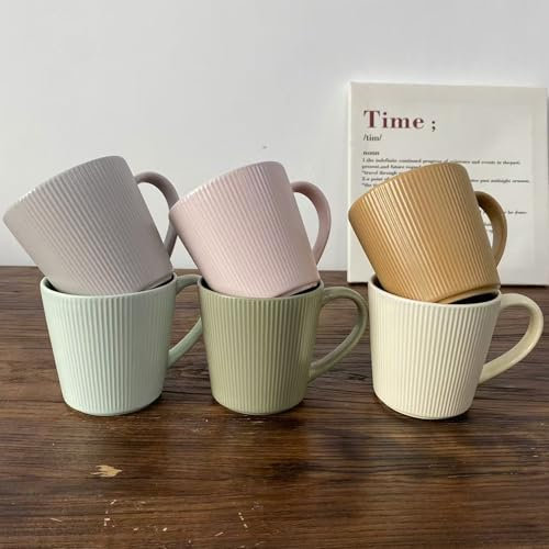 McBecdy Lot de 6 tasses à café - 400ml Grande Tasse Set - Tasse en céramique moderne Matt - Mugs et à Café avec anse - Ensembles de mugs texturés - Passe au micro-ondes - Multicolore