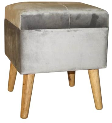 AcaciaHome Stylish & Durable Living Velvet Ottoman Footstool with Lift-Up Storage, Square Design, Traditional Pattern, Comfortable Medium Firmness for Living Room, Office or Lounge (Grey, Square)