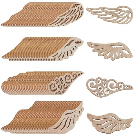 SUPERFINDINGS 120 Ali di Angelo in Legno di Natale, 4 Stili, Fatte a Mano, Ali in Legno, piumate, Non Finite, Artigianato per Fai da Te, Decorazione da Parete, Decorazione per Albero di Vita