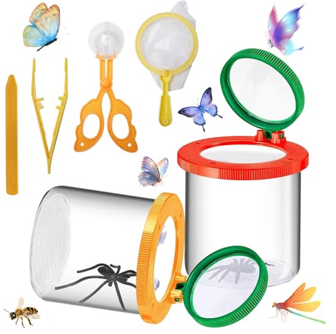 Samamoca 2 Stück Lupenglas Für Kinder Insekten Viewer,Becher Insekten Beobachtungsbox,Käferglas Mit Lupe Kinder,Insekten Becherlupe,Becherlupe Set,Für Outdoor Wissenschaft Natur Erkundung
