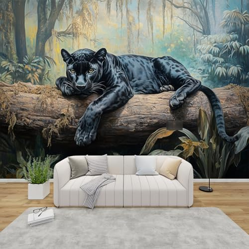 PaxGloz Fototapete Schwarzer Panther Tapete Dschungel Tiere Tapeten Vliestapete Modern Wandtapete Wohnzimmer Schlafzimmer Kinderzimmer Wanddeko Motivtapeten 300 x 210 cm (B x H)