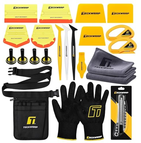 TECKWRAP 22PCS Vinyl Wrap Tool Kit for Car – Squeegee Set, Knife, Safety Cutter, Anti-Cut Gloves, Magnets & Tool Pouch for Vehicle Wrapping