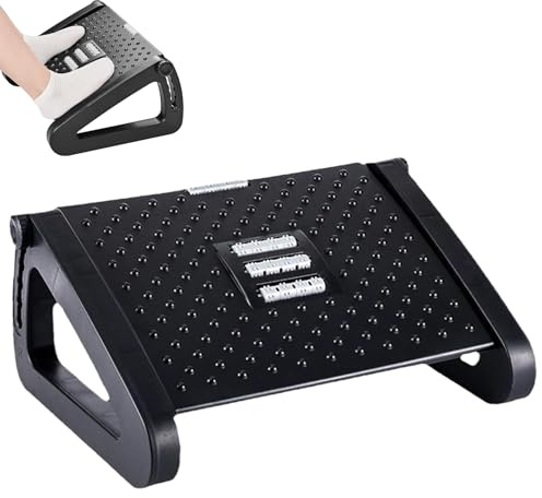 Adjustable Office Foot Rest Under Desk, Egonomic Foot Stool with Large Roller Massager Function, Footrest with 6 Height Position Tilt Angle Improved Posture/Pressure Relief for Home, Office, Black