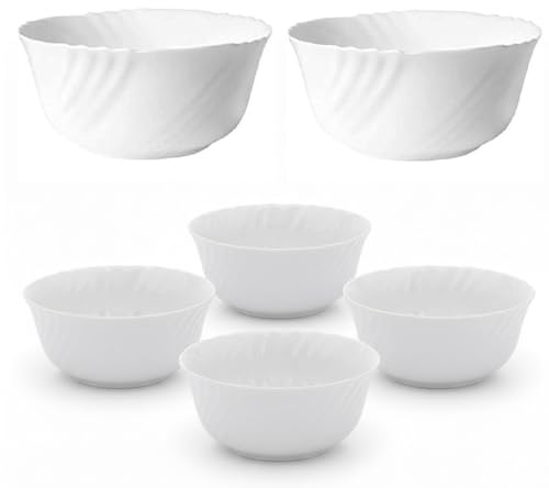 COSE DA CASA Set 6 Insalatiere in Vetro Opale Bianco 23cm Impilabili Resistenti per Insalata Primi Piatti e Buffet Design Vintage Shabby Chic Lavabili in Lavastoviglie e Uso Microonde