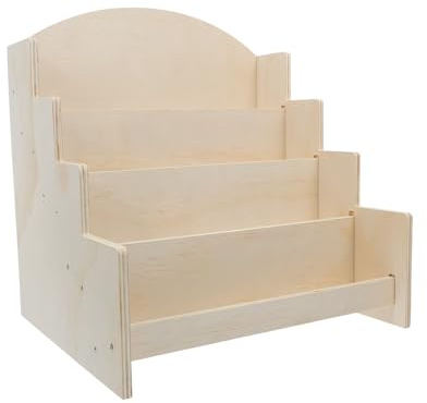 MAJORMENCH Holz Mehrstufiges Aufbewahrungsregal für 4 Ebenen zur Sicheren Aufbewahrung von Postkarten und Aufklebern in Khaki für Eltern Kind Lesestunden