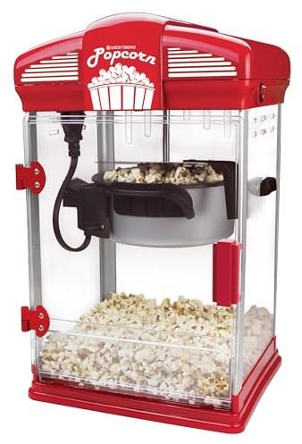 West Bend Stir Crazy Movie Theater Popcorn Popper, Gourmet Popcorn Maker Machine with Nonstick Popcorn Kettle, Measuring Tool and Popcorn Scoop for Popcorn Machine, 4-Qt., Red