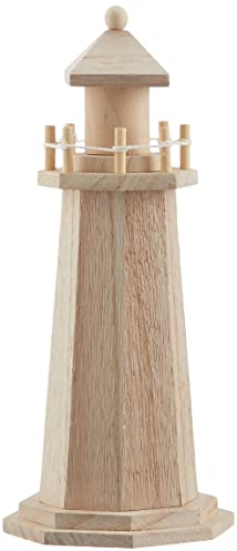 Rayher Leuchtturm, Holz, Höhe 25 cm, nautische mediterrane Dekoration, Deko-Leuchtturm, perfekt für maritime Dekorationen, 6199100, Weiß