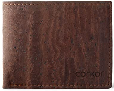 Corkor Geldbörse Bifold Schlank Brieftasche Herren Leichtes Natur-Leder für Kreditkarten Natur Veganer Korkleder Braun