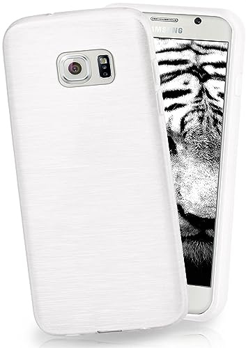 moex Stylische Brushed Aluminium-Optik & starker Grip | Ultra dünne Silikonhülle passend für Samsung Galaxy S6 in Weiß
