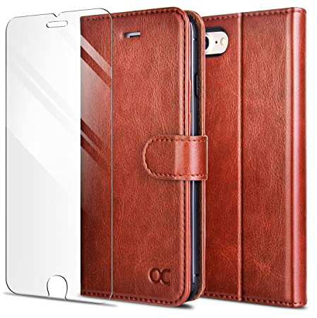 OCASE Étui Coque pour iPhone SE 2022/SE 2020/8/7 Brun | Film De Protection Offert, Blocage RFID, Coque à Rabat, Housse Portefeuille en Cuir PU, Fentes Cartes, Protection Antichoc
