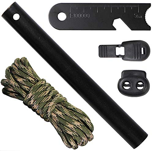 aufodara Arrancador de Fuego Firesteel Encendedor Pedernal con Raspador de Metal Multifuncional, Cuerda de Nylon de 7 núcleos Colgante Tejer para Acampar al Aire Libre y Supervivencia (Camouflage)