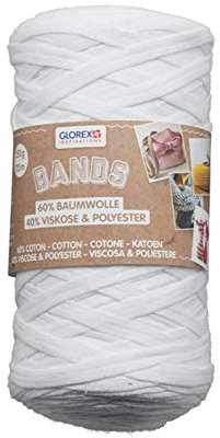 GLOREX 5 1005 00 - Bande macramè, filato tessile morbidissimo in 60% cotone/40% viscosa, per uncinetto, maglia, annodatura e design tessile, 250 g, ca. 125 m, bianco