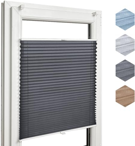 Home-Vision® Premium Plissee Faltrollo ohne Bohren mit Klemmfix, Kollektion „Melange” Leinenoptik Blickdicht Sonnenschutz Jalousie für Fenster & Tür (Graphit, B95cm x H200cm) Modern Klemmträger