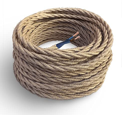 Amarcords - Textilkabel für Lampen JUTE, geflochten, Jute, 30 Meter, mit 2 Leiter 2x0,75 - Stoffkabel mit farbigem vintage Stoff überzogen für Kronleuchter, Wandlampen und Lampenschirme