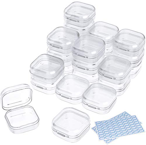 DUOFIRE Cajas Almacenaje Plastico Pequeña Cajas Transparentes Caja pequeña de plástico con cuentas de almacenamiento de 24 unidades pequeños recipientes para cuentas, joyas(3,5 x 3,5 x 1,8 cm)