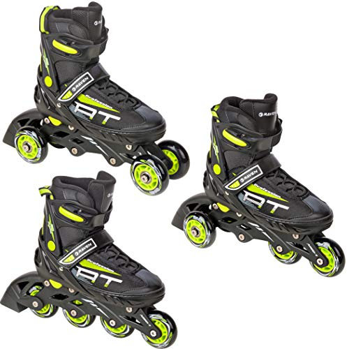 RAVEN Profession 3in1 Inlineskates Triskates Rollschuhe Inliner für Kinder und Erwachsene verstellbar (Black/Lime, 35-39 (23cm-25,5cm))