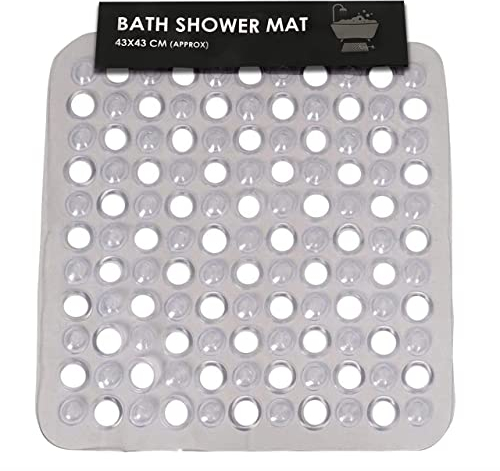 SUL Square Shower Mat Anti Slip,Anti Mould, Machine Washable Bath Mat For Walk In Shower Tray, Bathtub Shower Mats NonSlip Drain Holes Suction Cups,Latex Free Durable Resistant Size43cmx43cm (CLEAR)