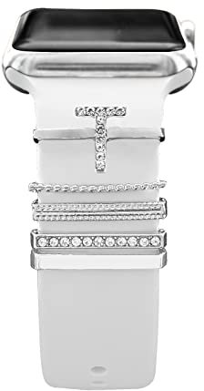 5ST Charms für Apple Watch Armband 41mm 45mm 40mm 44mm 42mm 46mm 38mm Herren/Damen,Diamant+Metall Dekorative Ring Schmuck für iWatch series 10 9 8 7 6 5 4 3 se,Fitbit Versa/sense,Silikon Band Zubehör
