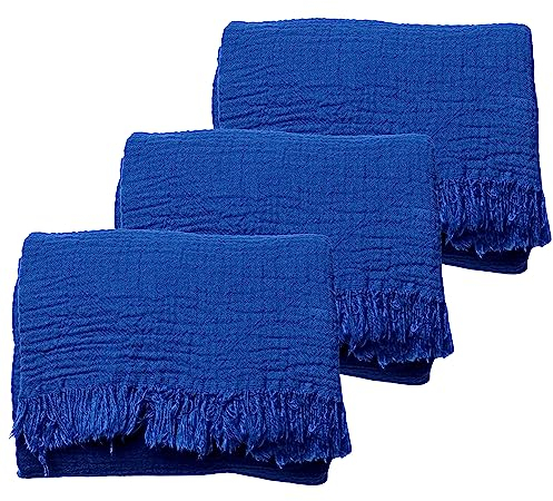 Musselin-Handtücher für Erwachsene – erschwingliches 3er-Pack – 100% türkischer Bio-Baumwoll-Musselin-Stoff – für Bad, Strand, Überwurf, Laken, Spa – Hamamtücher (Marineblau)