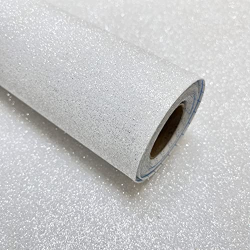 DHHOUSE White Glitter Wallpaper,Peel and Stick Glitter Wall Paper for Walls (White 44 cm x 5 Meters)