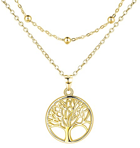 Lydreewam Lebensbaum Kette für Damen 925 Sterling Silber Baum des Lebens Doppel Layered Halskette mit Geschenkbox für Geburtstag Muttertag Weihnachten, verstellbar 40+5cm (Gold)