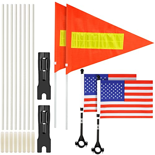 Fahrrad-Sicherheitsflaggen mit reflektierenden Streifen und Stangen, wasserdicht, mit amerikanischer Flagge, für Sicherheit im Freien, 2 Stück