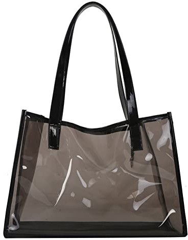 AMZLORD Strandtasche Durchsichtig Große, PVC Wasserdicht Damenhandtaschen Umhängetasche Schultertasche Transparent Umhängetasche Handtasche Transparent Kulturbeutel for Strand (Schwarz)