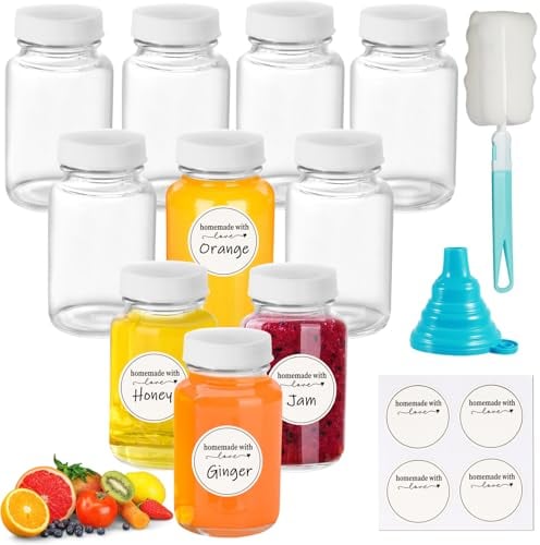 Mispudin 10 Pièces 60ml Mini Bouteille Verre, Petite Bouteille en Verre, Bouteilles Jus,Bouteille Shot, Bouteille Yaourt à Boire pour les Jus, les Épices, les Confitures, le Miel