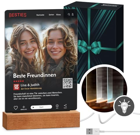 Maverton beleuchteter LED-Rahmen - personalisiertes Acryl Glasbild mit Foto - Fotorahmen mit LED-Beleuchtung - LED Acrylglas Fotogeschenk für Frau Mann Paar - Größe: L/XL - Netflix