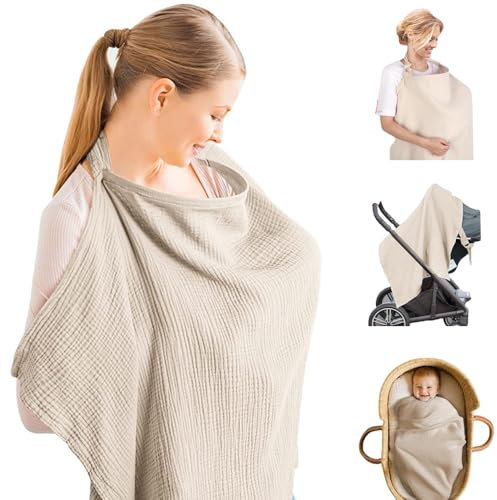 Breastfeeding Cover, Baby Nursing Cover with Gauze, Nursing Cover for Baby, 360° Full Privacy Cotton Super Soft Nursing Breast Feeding Coverall for Baby Breastfeeding & Pumping