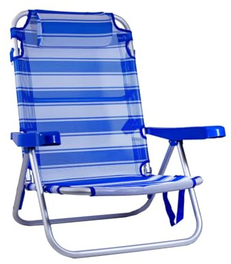 SUN & SURF Klassischer Strandstuhl mit 5 Positionen, 180° neigbar, mit Kissen, ultraleicht und stabil, einfach zu transportieren wie eine Tasche