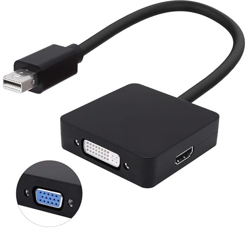 YARHONN Mini DP vers HDMI VGA DVI Adaptateur Thunderbolt Mini DisplayPort vers VGA DVI HDMI 3 en 1 Adaptateur Convertisseur Mâle vers Femelle Câble pour PC Ordinateur Portable TV Projecteur