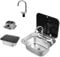 Kit d'évier de camping-car avec robinet pliant, évier de caravane, 41,5 x 37 x 16 cm, tuyau de vidange, couvercle en verre trempé, kit complet avec robinet d'eau chaude et froide pour caravane, bateau