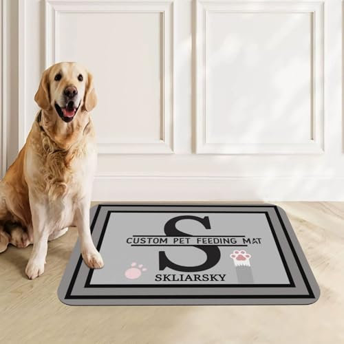 Tapis d'alimentation personnalisé pour Animal de Compagnie - Tapis de gamelle de Nourriture pour Chien et Chat avec Photos et Texte nom, Cuir synthétique Absorbant avec Dos en Caoutchouc antidérapant