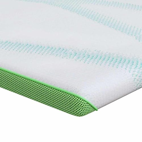 vidaXL Cold Foam Mattress Topper 70 x 200 cm, White and Green, Breathable Polyester Fabric with Modern Design, Perfect for the Bedroom, Enhances Privacy and Adds a Decorative Touch.