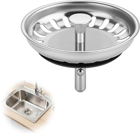 Universal Tapón Fregadero de Cocina 80mm | Colador Tapón Desagüe Fregadero Cocina, Juego de Fregadero con Tornillo de Montaje y Tuerca, Tapón Colador con Junta