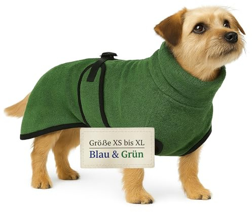 Canisphere Hundebademantel (Größe S, kleine, mittelgroße Hunde, grün) - Saugstarker Bademantel Hund aus Mikrofaser - Schnelltrocknend & Flauschig - Hunde Bademantel für mittelgroße Hunde