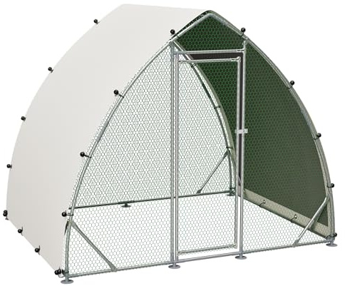 Thanaddo Hühnerstall Metall Freilaufgehege Hühner, 2,5x2 m Dreieckig-oval Hühnergehege mit PE-Tuch, Verzinkter Stahl Kleintierstall mit Riegelsystem-Tür für Hühner Haustierkäfig Kleintiere Garten