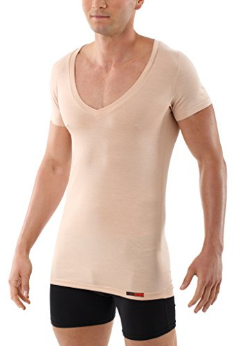 ALBERT KREUZ Deep-V-Unterhemd Business Herrenunterhemd aus Micromodal Light atmungsaktiv Kurzarm unsichtbar beige